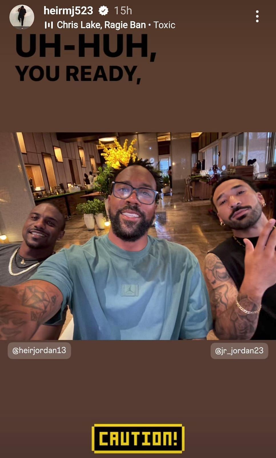 Marcus Jordan with his brother Jeffrey and cousin James/Instagram